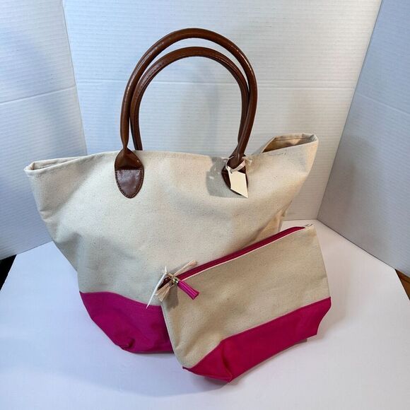 Summer Beach 2-piece canvas tote bag and cosmetic and pool bag monogram ready - Picture 1 of 15